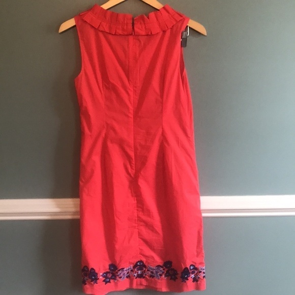 Talbots- embroidered cotton ruffle sheath dress. Size 6. Tea party preppy summer - Picture 5 of 9